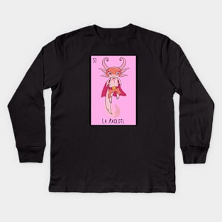 La Axolotl // Mexican Luchador Loteria Card Kids Long Sleeve T-Shirt